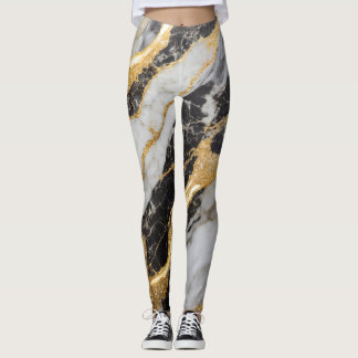 Schwarz-Weiß-Marmor-Muster mit Gold Leggings