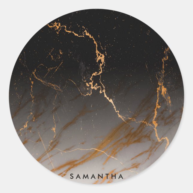 Schwarz-Weiß-Marmor Runder Aufkleber (Vorderseite)