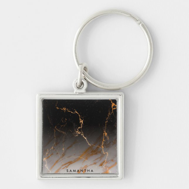 Schwarz-Weiß-Marmor Schlüsselanhänger (Vorne)