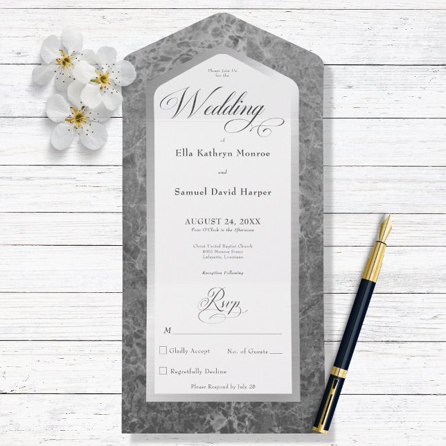 Schwarz-Weiß-Marmor Silver Moderne Kein Abendessen All In One Einladung (Von Creator hochgeladen)