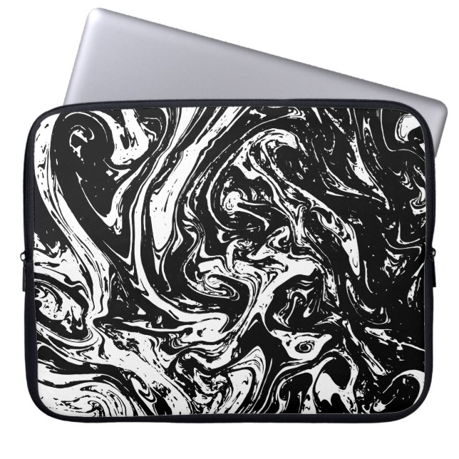 Schwarz-Weiß-Marmor-Stift Laptopschutzhülle (Vorderseite)