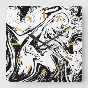 Schwarz-Weiß-Marmor-Stil Acrylwand Quadratische Wanduhr
