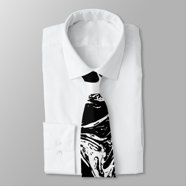 Schwarz-Weiß-Marmor-Stil Necktie Krawatte (Gebunden)