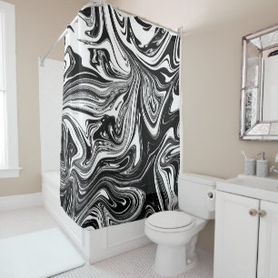 Schwarz Weiß Marmor Wirbel Elegant Chic Trendig Duschvorhang