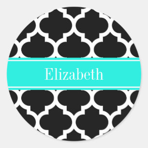 Schwarz-weiß-marokkanisch #5 Brt Aqua Name Monogra Runder Aufkleber