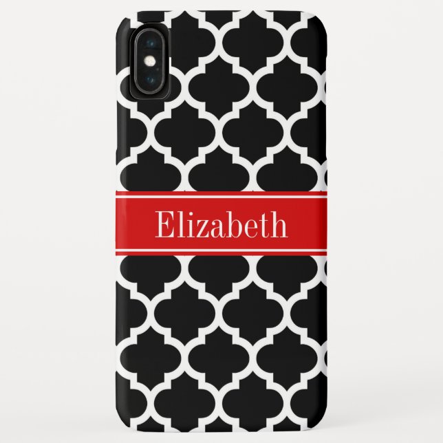 Schwarz-weiß marokkanisch #5 Roter Name Monogram Case-Mate iPhone Hülle (Rückseite)