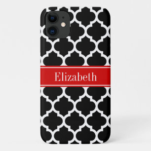 Schwarz-weiß marokkanisch #5 Roter Name Monogram Case-Mate iPhone Hülle