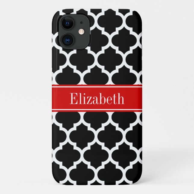 Schwarz-weiß marokkanisch #5 Roter Name Monogram Case-Mate iPhone Hülle (Rückseite)