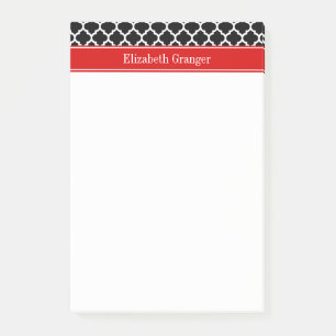 Schwarz-weiß marokkanisch #5 Roter Name Monogram Post-it Klebezettel
