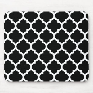 Schwarz-weiß-marokkanisches Vierblattmuster #5 Mousepad