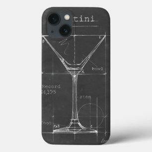 Schwarz-Weiß-Martini-Glas-Blueprint iPhone 13 Hülle