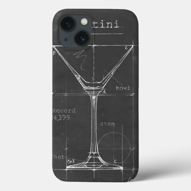 Schwarz-Weiß-Martini-Glas-Blueprint Case-Mate iPhone Hülle (Rückseite)