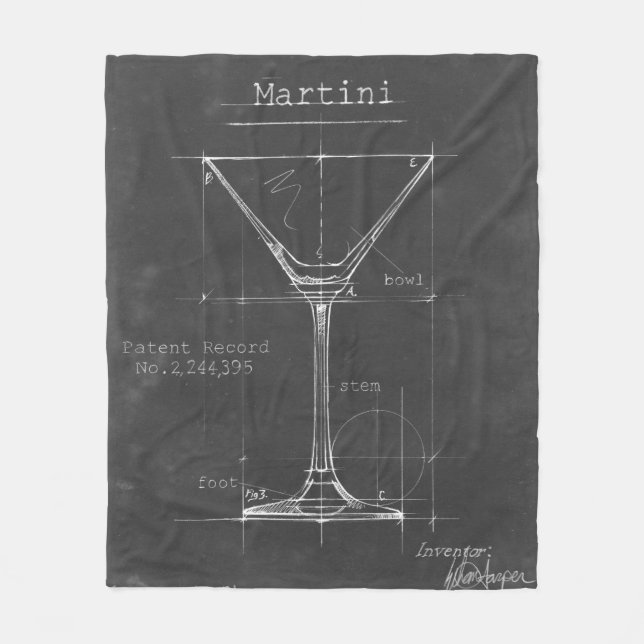 Schwarz-Weiß-Martini-Glas-Blueprint Fleecedecke (Vorderseite)