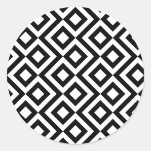 Schwarz-Weiß-Meander Runder Aufkleber