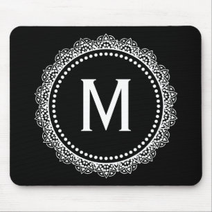 Schwarz-Weiß-Medaillon-Custom-Initial Mousepad