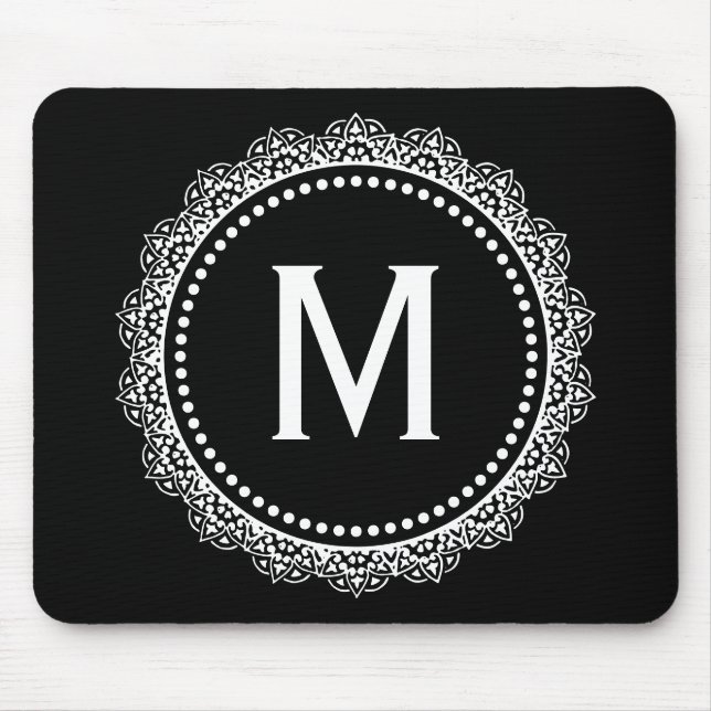 Schwarz-Weiß-Medaillon-Custom-Initial Mousepad (Vorne)