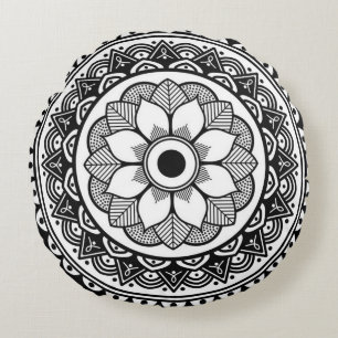 Schwarz-Weiß-Medallion-Kissen Rundes Kissen