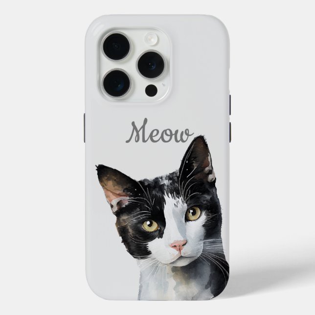 Schwarz-weiß Meow Cat Case-Mate iPhone Hülle (Rückseite)