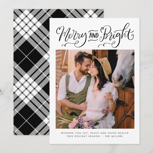 Schwarz-Weiß-Merry-Bright-Foto Weihnachten (Vorne/Hinten)