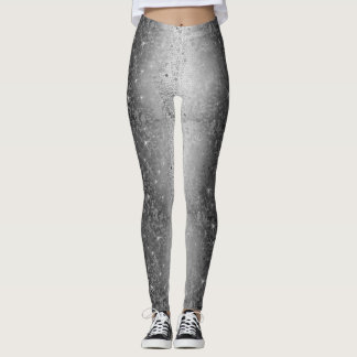 Schwarz-Weiß-Metallischer Glitzer Sparkle Leggings