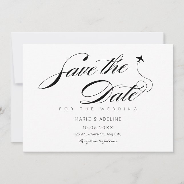 Schwarz-Weiß-Miniaturreise Save The Date (Vorderseite)