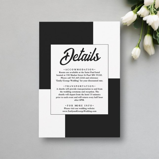 Schwarz-Weiß Minimal Chic Einfache moderne Hochzei Begleitkarte (Von Creator hochgeladen)