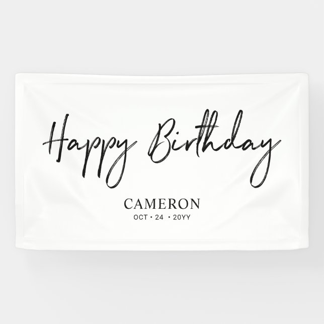 Schwarz & Weiß Minimal Custom Happy Birthday Banne Banner (Horizontal)