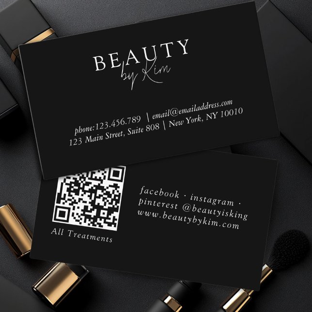 Schwarz-Weiß-Minimal-Elegant, Salon QR-Code Visitenkarte (Black & White Minimal Elegant, Salon QR Code Business Card)