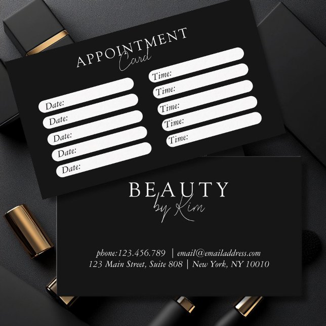 Schwarz & Weiß, Minimal Elegant, Salon Terminkarte (White & Black, Minimal Elegant, Salon Appointment Card)