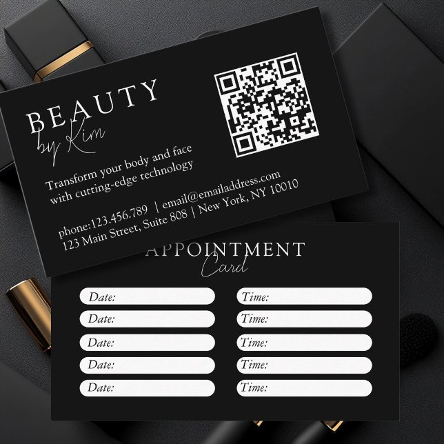 Schwarz & Weiß, Minimal, elegant, Salon Terminkarte (Black & White, Minimal, Elegant, Salon Appointment Card)
