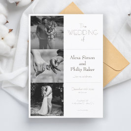 Schwarz-Weiß-Minimal-Foto-Collage Hochzeit Einladung