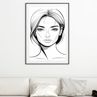 Schwarz-Weiß-Minimal-Frau-Linienkunstposter Poster