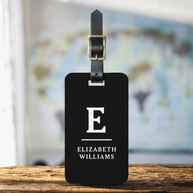 Schwarz-weiß-Minimal-Modernes Monogramm Gepäckanhänger (Von Creator hochgeladen)