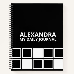 Schwarz Weiß Minimal Modernes Quadratisches Täglic Notizbuch