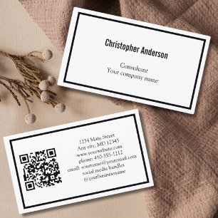 Schwarz-Weiß-Minimal-Professionell-Unternehmens-QR Visitenkarte
