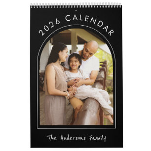 Schwarz-Weiß-Minimalist-Familienfoto 2026 Monatlic Kalender