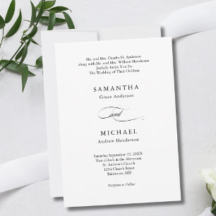 Schwarz-Weiß-Minimalist Hochzeit mit Namen beider Einladung