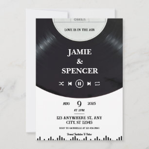 Schwarz-Weiß-Minimalist-Vinyl-Schallplatte Datum Einladung