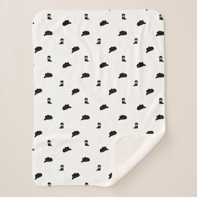 Schwarz-Weiß Minimalistisch Cowboy Rodeo Muster Sherpadecke (Vorderseite)