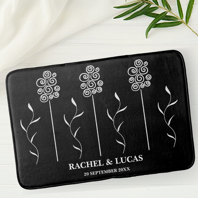 Schwarz-Weiß-Minimalistisch-Cursorblüte Badematte (Von Creator hochgeladen)