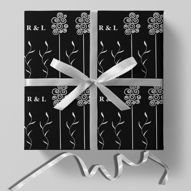 Schwarz-Weiß-Minimalistisch-Cursorblüte Geschenkpapier (Von Creator hochgeladen)