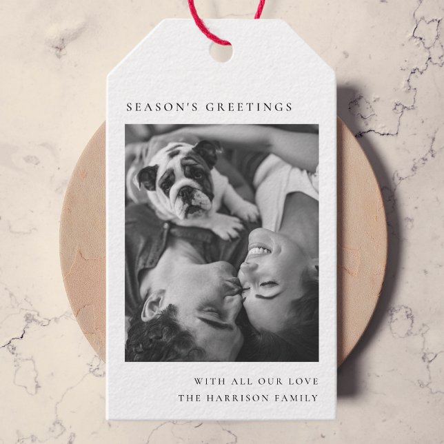 Schwarz-Weiß Minimalistisch Einfaches Foto Geschenkanhänger (Von Creator hochgeladen)