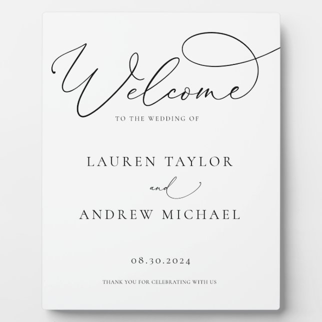 Schwarz-Weiß-Minimalistisch Herzlich willkommen au Fotoplatte (Vorderseite)