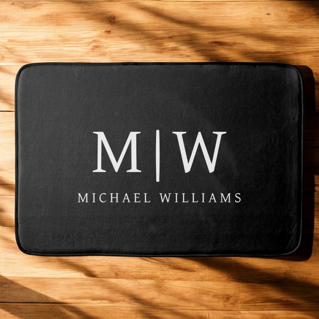 Schwarz-Weiß-Minimalistisch-Modern-Monogramm Badematte (Von Creator hochgeladen)