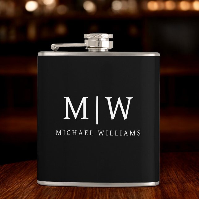 Schwarz-Weiß-Minimalistisch-Modern-Monogramm Flachmann (Von Creator hochgeladen)