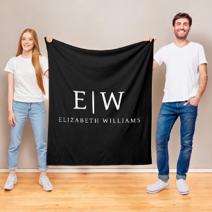 Schwarz-Weiß-Minimalistisch-Modern-Monogramm Fleecedecke