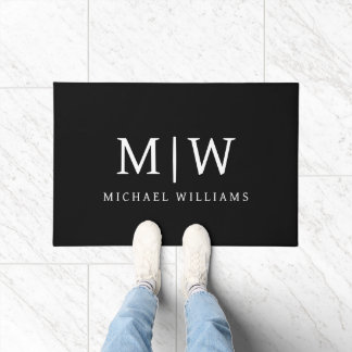 Schwarz-Weiß-Minimalistisch-Modern-Monogramm Fußmatte
