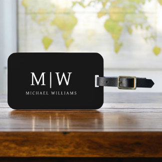 Schwarz-Weiß-Minimalistisch-Modern-Monogramm Gepäckanhänger