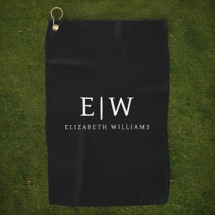 Schwarz-Weiß-Minimalistisch-Modern-Monogramm Golfhandtuch