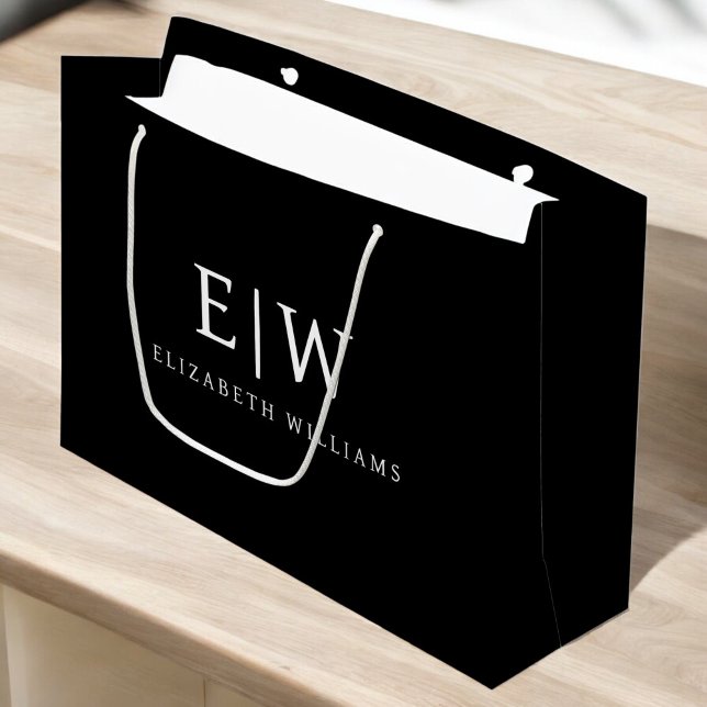 Schwarz-Weiß-Minimalistisch-Modern-Monogramm Große Geschenktüte (Von Creator hochgeladen)